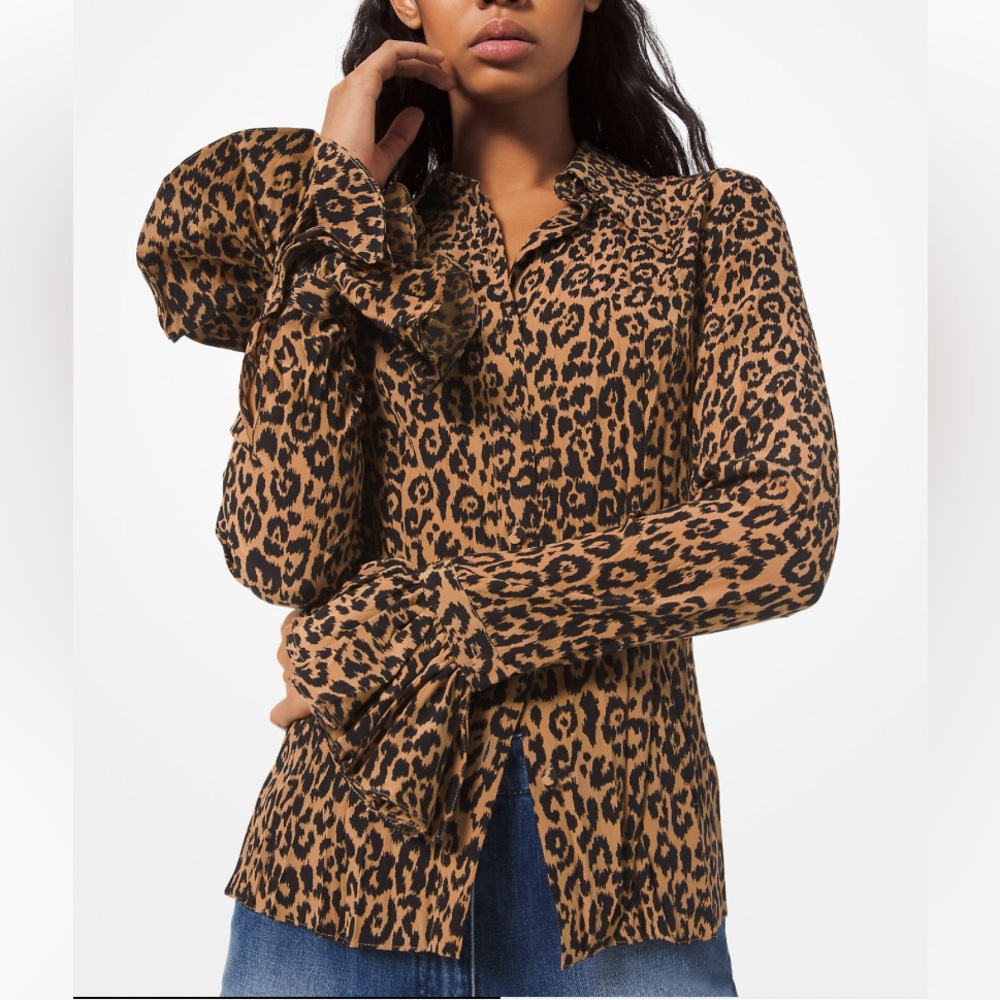Michael Kors Collection Leopard Crushed Crepe De Chine Silk Blouse NWT Size 2